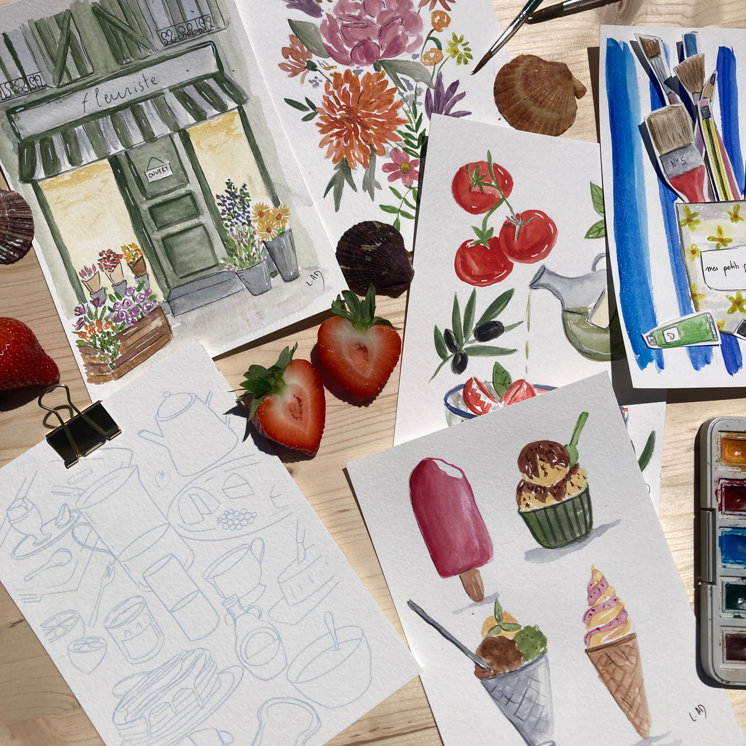 Illustrations - coloriage Aquarelle - Ete